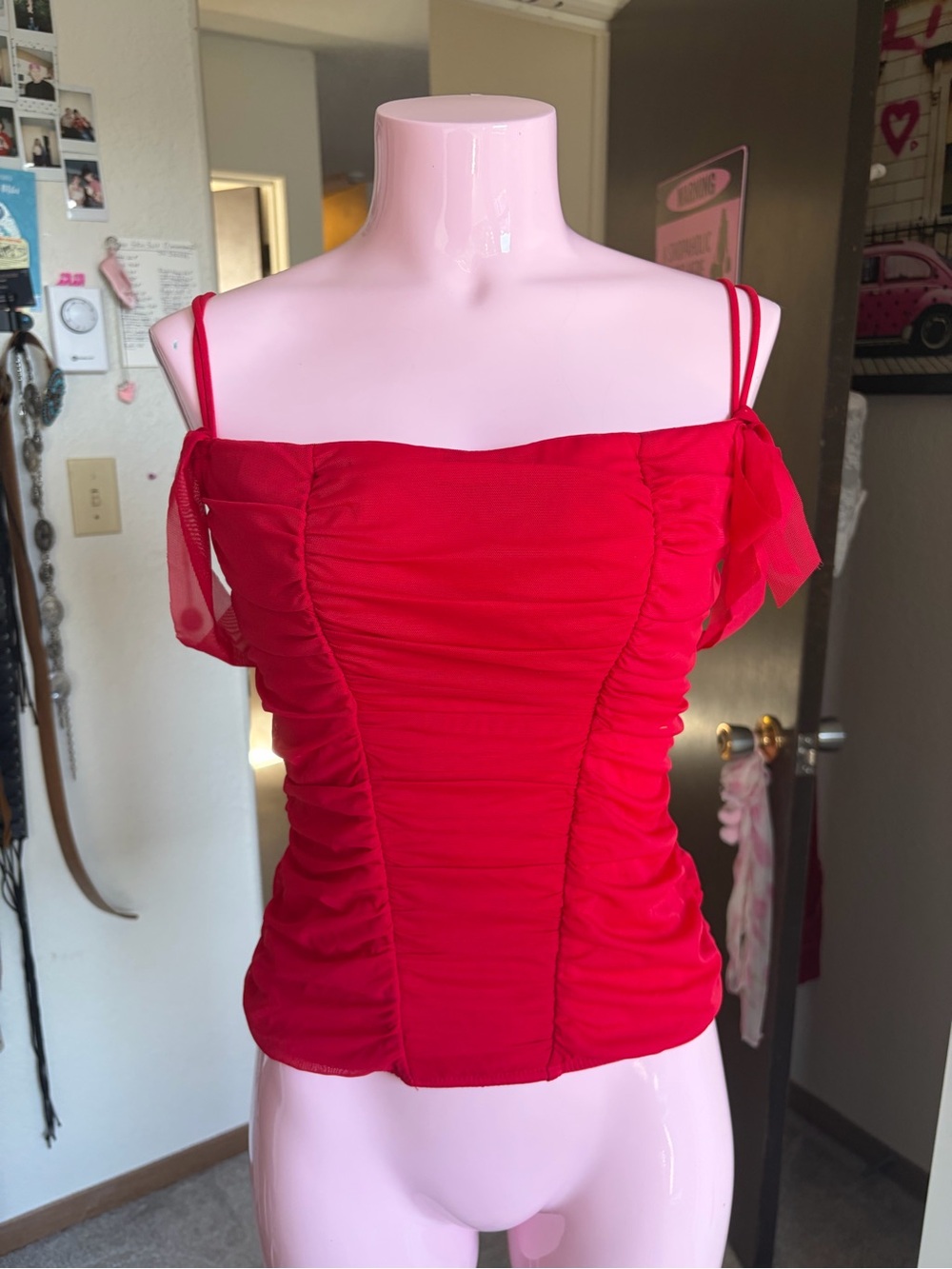 La Vie En Rose Red Ruched Off-Shoulder Corset